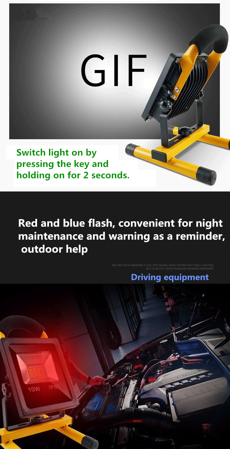 10w portable cordless work spot light rechargeable led flood