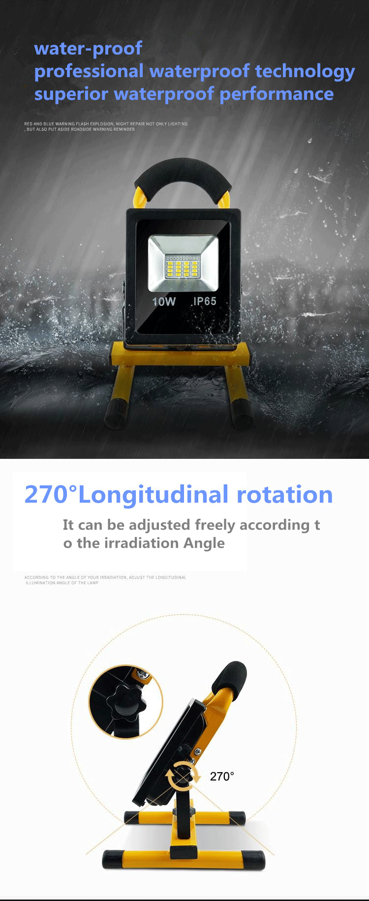 10w portable cordless work spot light rechargeable led flood